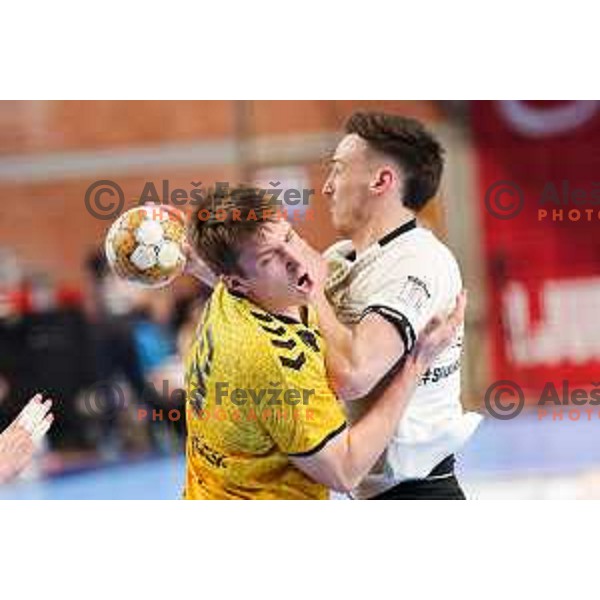 Anze Blagotinsek of Gorenje Velenje in action during Semifinal of Slovenian Handball Cup between LL Grosist Slovan and Gorenje Velenje in Ljubljana, Slovenia on April 4, 2025. Photo: Filip Barbalic