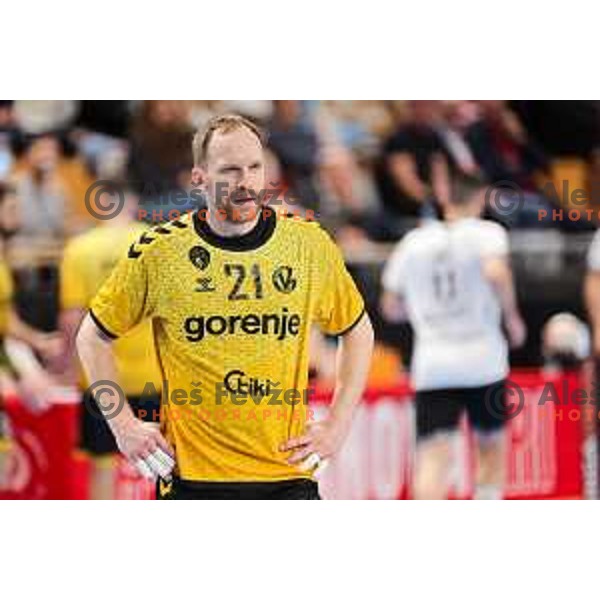 Tine Poklar of Gorenje Velenje in action during Semifinal of Slovenian Handball Cup between LL Grosist Slovan and Gorenje Velenje in Ljubljana, Slovenia on April 4, 2025. Photo: Filip Barbalic