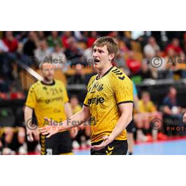 Anze Blagotinsek of Gorenje Velenje in action during Semifinal of Slovenian Handball Cup between LL Grosist Slovan and Gorenje Velenje in Ljubljana, Slovenia on April 4, 2025. Photo: Filip Barbalic