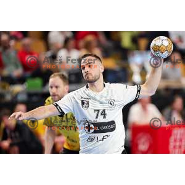 Bruno Vili Zobec of LL Grosist Slovan in action during Semifinal of Slovenian Handball Cup between LL Grosist Slovan and Gorenje Velenje in Ljubljana, Slovenia on April 4, 2025. Photo: Filip Barbalic