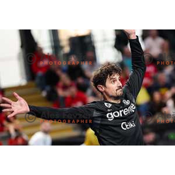 Matevz Skok of Gorenje Velenje in action during Semifinal of Slovenian Handball Cup between LL Grosist Slovan and Gorenje Velenje in Ljubljana, Slovenia on April 4, 2025. Photo: Filip Barbalic
