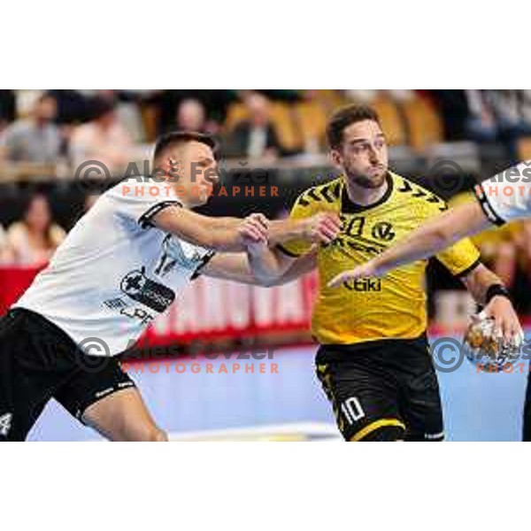 Urban Pipp of Gorenje Velenje in action during Semifinal of Slovenian Handball Cup between LL Grosist Slovan and Gorenje Velenje in Ljubljana, Slovenia on April 4, 2025. Photo: Filip Barbalic