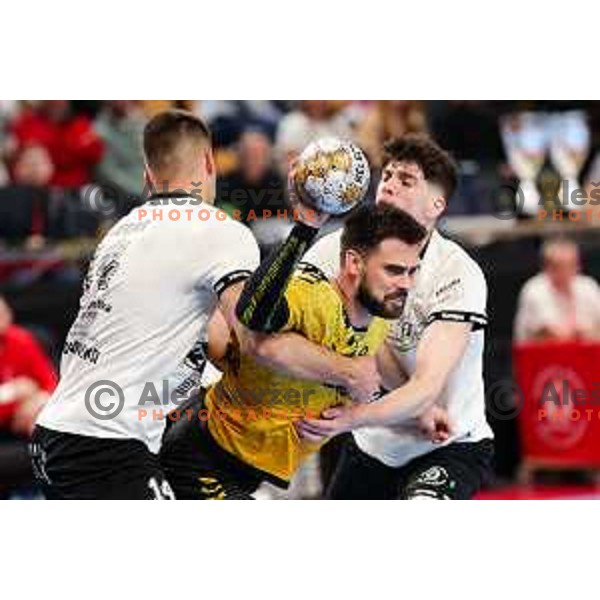 Tilen Sokolic of Gorenje Velenje in action during Semifinal of Slovenian Handball Cup between LL Grosist Slovan and Gorenje Velenje in Ljubljana, Slovenia on April 4, 2025. Photo: Filip Barbalic