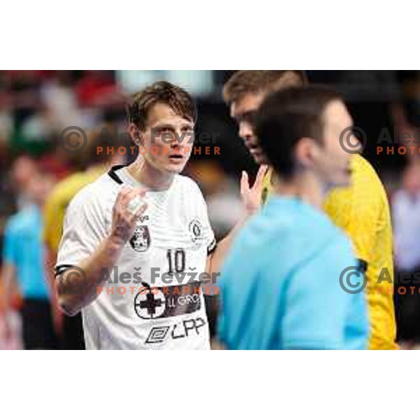 Jure Dolenec of LL Grosist Slovan in action during Semifinal of Slovenian Handball Cup between LL Grosist Slovan and Gorenje Velenje in Ljubljana, Slovenia on April 4, 2025. Photo: Filip Barbalic