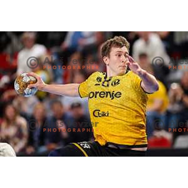 Anze Blagotinsek of Gorenje Velenje in action during Semifinal of Slovenian Handball Cup between LL Grosist Slovan and Gorenje Velenje in Ljubljana, Slovenia on April 4, 2025. Photo: Filip Barbalic