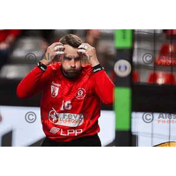 Aljaz Panjtar of LL Grosist Slovan in action during Semifinal of Slovenian Handball Cup between LL Grosist Slovan and Gorenje Velenje in Ljubljana, Slovenia on April 4, 2025. Photo: Filip Barbalic