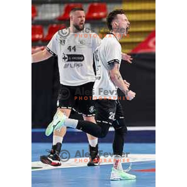 Jaka Malus of LL Grosist Slovan in action during Semifinal of Slovenian Handball Cup between LL Grosist Slovan and Gorenje Velenje in Ljubljana, Slovenia on April 4, 2025. Photo: Filip Barbalic