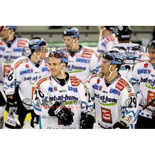 Linz players at ice-hockey game Tilia Olimpija-EHC Liwest Linz in round 6 of EBEL league, played in Ljubljana (Slovenia) 2.10.2008.EHC Liwest Linz won after penalty shot-out. 
