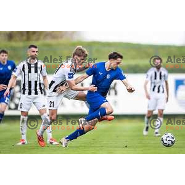 in action during Prva liga Telemach football match between Nafta 1903 and Mura in Sportni park Lendava, Slovenia on April 5, 2025. Photo: Jure Banfi