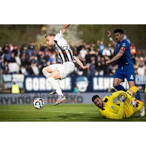 in action during Prva liga Telemach football match between Nafta 1903 and Mura in Sportni park Lendava, Slovenia on April 5, 2025. Photo: Jure Banfi