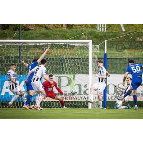 in action during Prva liga Telemach football match between Nafta 1903 and Mura in Sportni park Lendava, Slovenia on April 5, 2025. Photo: Jure Banfi