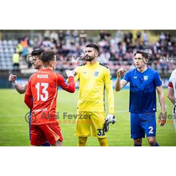 Zan Mauricio and Rok Pirtovsek before Prva liga Telemach football match between Nafta 1903 and Mura in Sportni park Lendava, Slovenia on April 5, 2025. Photo: Jure Banfi