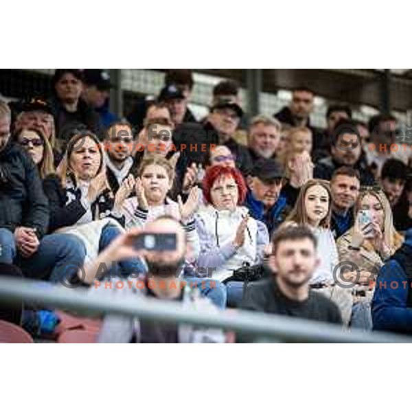 Spectators during Prva liga Telemach football match between Nafta 1903 and Mura in Sportni park Lendava, Slovenia on April 5, 2025. Photo: Jure Banfi