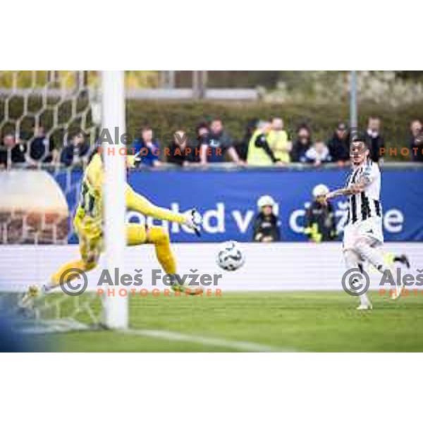 in action during Prva liga Telemach football match between Nafta 1903 and Mura in Sportni park Lendava, Slovenia on April 5, 2025. Photo: Jure Banfi