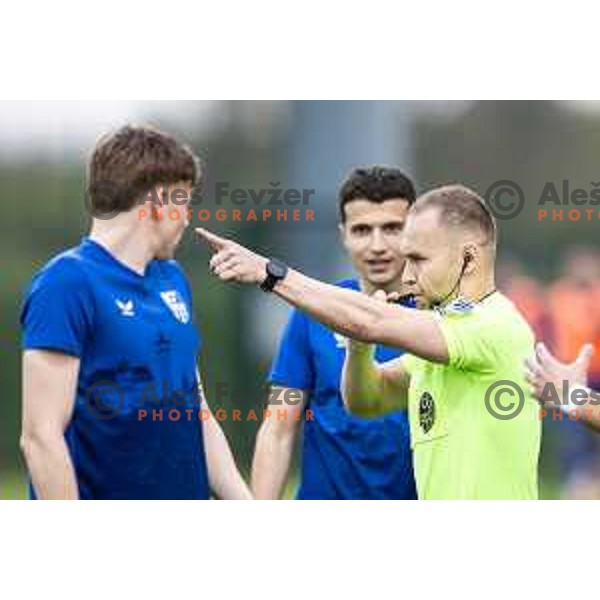 Referee Alen Borosak after VAR observation during Prva liga Telemach football match between Nafta 1903 and Mura in Sportni park Lendava, Slovenia on April 5, 2025. Photo: Jure Banfi