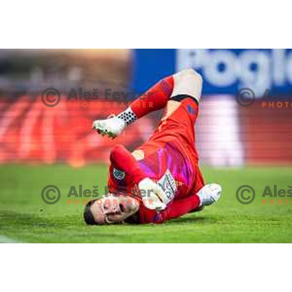 Florijan Raduha in action during Prva liga Telemach football match between Nafta 1903 and Mura in Sportni park Lendava, Slovenia on April 5, 2025. Photo: Jure Banfi