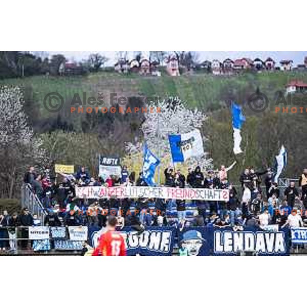 Nafta 1903 supporters Gorgone during Prva liga Telemach football match between Nafta 1903 and Mura in Sportni park Lendava, Slovenia on April 5, 2025. Photo: Jure Banfi