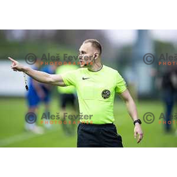Referee Alen Borosak during Prva liga Telemach football match between Nafta 1903 and Mura in Sportni park Lendava, Slovenia on April 5, 2025. Photo: Jure Banfi