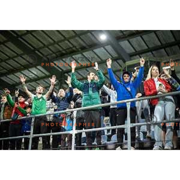Fans of Nafta 1903 celebrating after winning Prva liga Telemach football match between Nafta 1903 and Mura in Sportni park Lendava, Slovenia on April 5, 2025. Photo: Jure Banfi