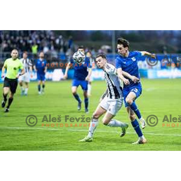 in action during Prva liga Telemach football match between Nafta 1903 and Mura in Sportni park Lendava, Slovenia on April 5, 2025. Photo: Jure Banfi