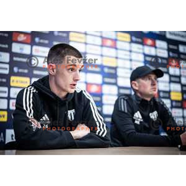 Borna Proleta at the press conference after Prva liga Telemach football match between Nafta 1903 and Mura in Sportni park Lendava, Slovenia on April 5, 2025. Photo: Jure Banfi