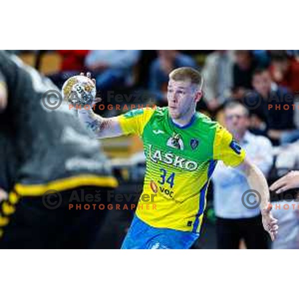 in action during bronze medal match between RK Gorenje Velenje and RK Celje Pivovarna Laško at Slovenian Handball Cup in Ljubljana, Slovenia on April 5, 2025