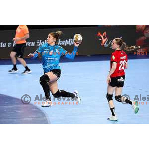 in action during Final of Slovenian Handball Cup between Krim Mercator and Mlinotest Ajdovscina in Ljubljana, Slovenia on April 6, 2025. Photo: Filip Barbalic