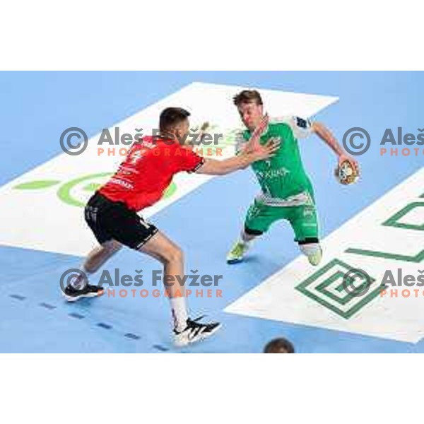 in action during Final of Slovenian Handball Cup between RK LL Grosist Slovan and MRK Krka in Ljubljana, Slovenia on April 6, 2025. Photo: Filip Barbalic