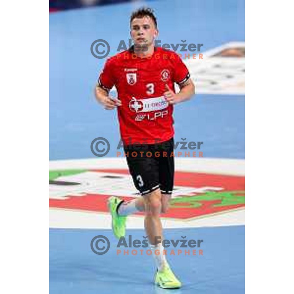 in action during Final of Slovenian Handball Cup between RK LL Grosist Slovan and MRK Krka in Ljubljana, Slovenia on April 6, 2025. Photo: Filip Barbalic