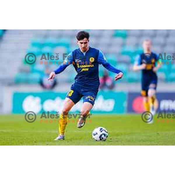 in action during Prva liga Telemach 2024/2025 football match between Bravo Bing Bang and Celje in Ljubljana, Slovenia on April 6, 2025