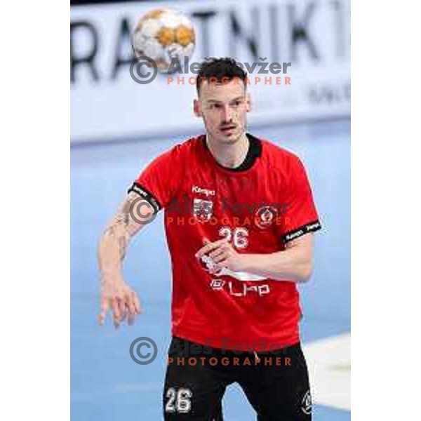in action during Final of Slovenian Handball Cup between RK LL Grosist Slovan and MRK Krka in Ljubljana, Slovenia on April 6, 2025. Photo: Filip Barbalic