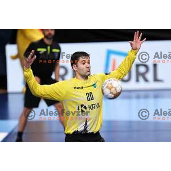 in action during Final of Slovenian Handball Cup between RK LL Grosist Slovan and MRK Krka in Ljubljana, Slovenia on April 6, 2025. Photo: Filip Barbalic