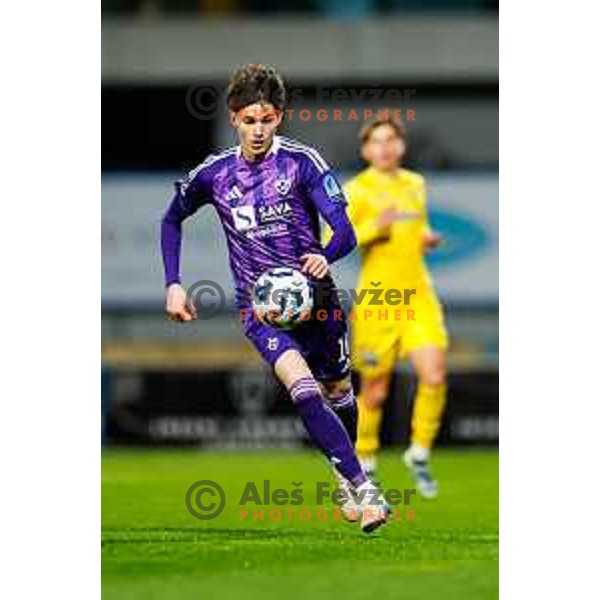 Niko Grlic in action during Prva liga Telemach 2024/2025 football match between Domzale and Maribor in Domzale, Slovenia on April 6, 2025