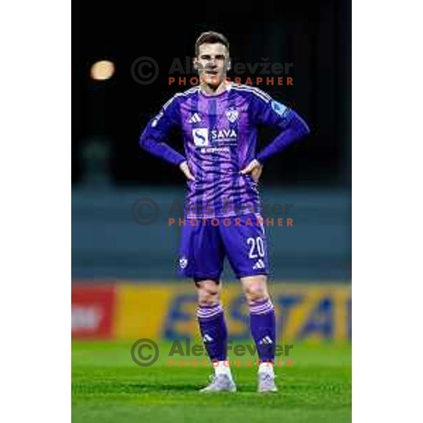Ziga Repas in action during Prva liga Telemach 2024/2025 football match between Domzale and Maribor in Domzale, Slovenia on April 6, 2025