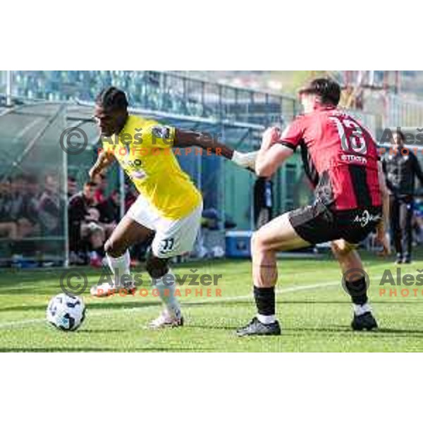 Venuste Baboula in action during Prva liga Telemach 2024/2025 football match between Primorje and Bravo Big Bang in Ajdovscina, Slovenia on April 10, 2025