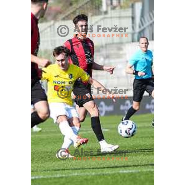 Martin Pecar in action during Prva liga Telemach 2024/2025 football match between Primorje and Bravo Big Bang in Ajdovscina, Slovenia on April 10, 2025