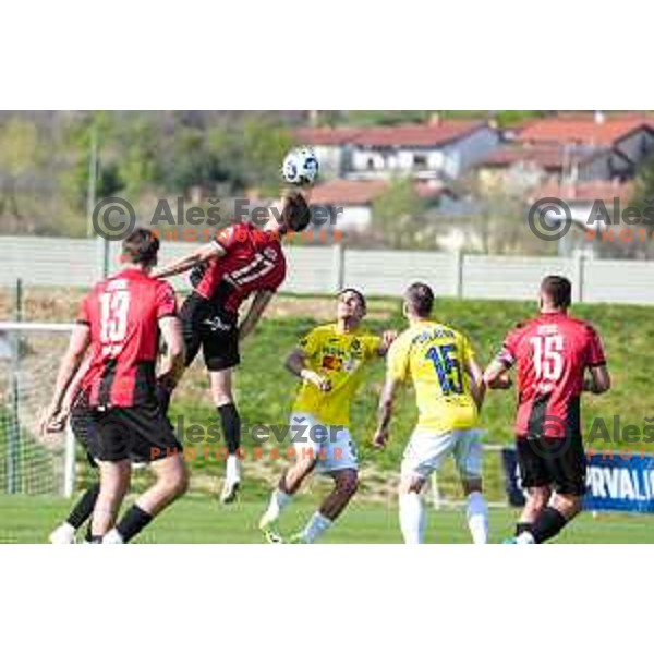 Zan Besir in action during Prva liga Telemach 2024/2025 football match between Primorje and Bravo Big Bang in Ajdovscina, Slovenia on April 10, 2025