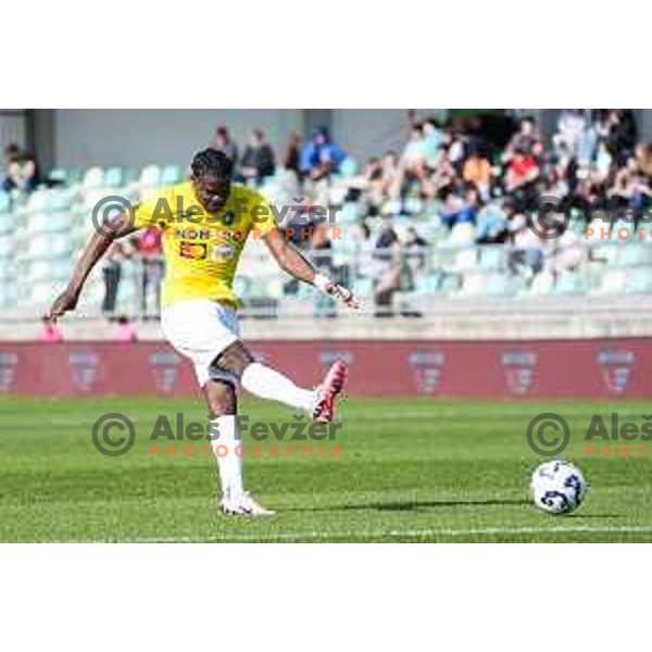Venuste Baboula in action during Prva liga Telemach 2024/2025 football match between Primorje and Bravo Big Bang in Ajdovscina, Slovenia on April 10, 2025