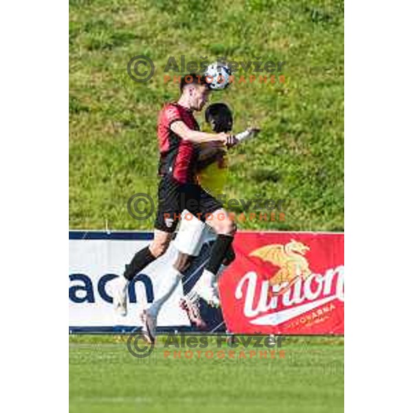in action during Prva liga Telemach 2024/2025 football match between Primorje and Bravo Big Bang in Ajdovscina, Slovenia on April 10, 2025