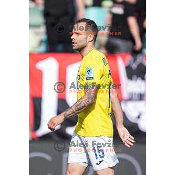 Matej Poplatnik in action during Prva liga Telemach 2024/2025 football match between Primorje and Bravo Big Bang in Ajdovscina, Slovenia on April 10, 2025