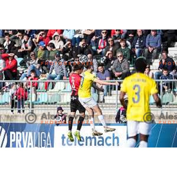 in action during Prva liga Telemach 2024/2025 football match between Primorje and Bravo Big Bang in Ajdovscina, Slovenia on April 10, 2025