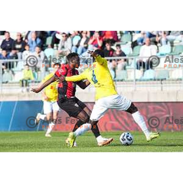 in action during Prva liga Telemach 2024/2025 football match between Primorje and Bravo Big Bang in Ajdovscina, Slovenia on April 10, 2025