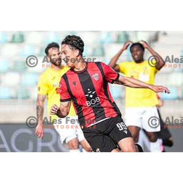 Haris Kadric and players of Primorje celebrate a goal during Prva liga Telemach 2024/2025 football match between Primorje and Bravo Big Bang in Ajdovscina, Slovenia on April 10, 2025