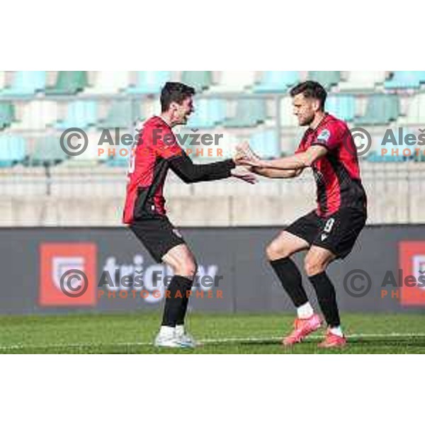in action during Prva liga Telemach 2024/2025 football match between Primorje and Bravo Big Bang in Ajdovscina, Slovenia on April 10, 2025