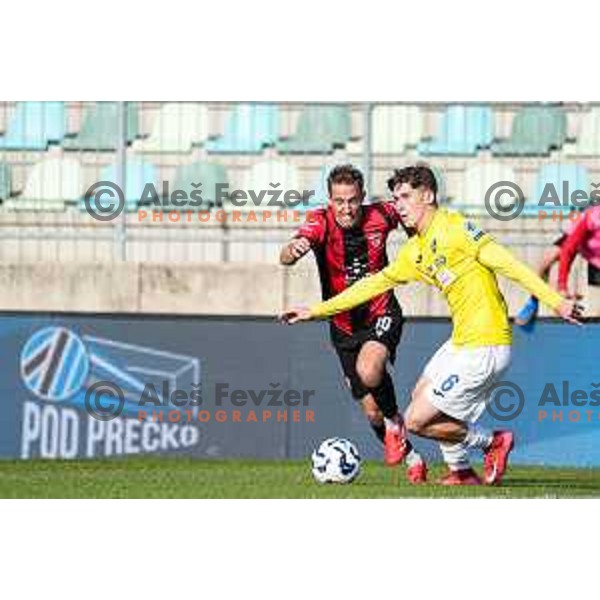 in action during Prva liga Telemach 2024/2025 football match between Primorje and Bravo Big Bang in Ajdovscina, Slovenia on April 10, 2025