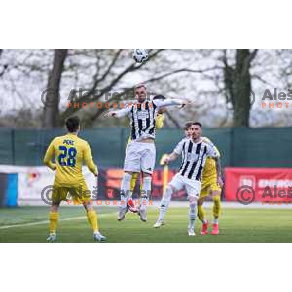 Aljaz Antolin and Nick Perc in action during Prva liga Telemach 2024/2025 football match between Mura and Domzale in Fazanerija Murska Sobota, Slovenia on April 10, 2025 Photo: Sebastijan Andrejek Bukovec