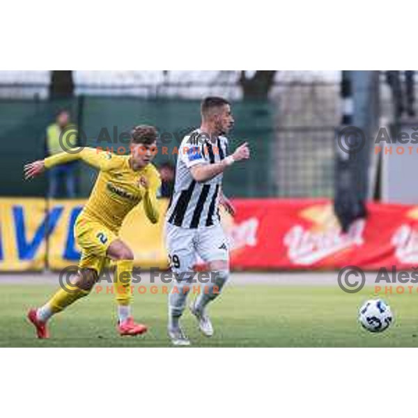 Rene Hrvatin and Dario Vizinger in action during Prva liga Telemach 2024/2025 football match between Mura and Domzale in Fazanerija Murska Sobota, Slovenia on April 10, 2025 Photo: Sebastijan Andrejek Bukovec