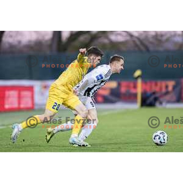 Robert Muric and Nick Perc in action during Prva liga Telemach 2024/2025 football match between Mura and Domzale in Fazanerija Murska Sobota, Slovenia on April 10, 2025 Photo: Sebastijan Andrejek Bukovec