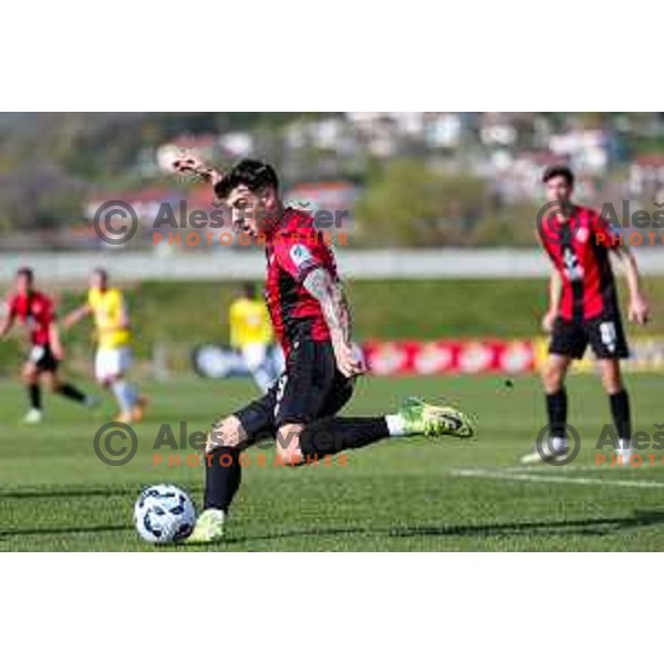 in action during Prva liga Telemach 2024/2025 football match between Primorje and Bravo Big Bang in Ajdovscina, Slovenia on April 10, 2025