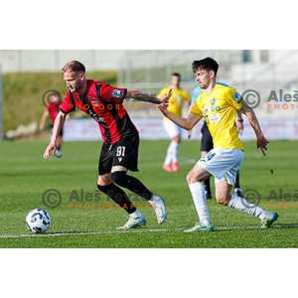 Edvin Suljanovic in action during Prva liga Telemach 2024/2025 football match between Primorje and Bravo Big Bang in Ajdovscina, Slovenia on April 10, 2025